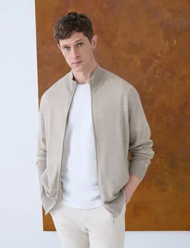 Cárdigan de hombre con cremallera liso 100% lana merino - Emidio Tucci - FashionsVida