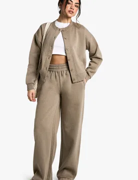 Womens Wide Leg Jogger - Khaki Cotton - Size X-Large - Boohoo - FashionsVida
