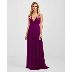 Vestido largo de gasa con escote en v