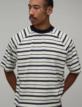 Herren Übergroßes Kastenförmiges Raglan-Streifen-Oberteil White Größe XL - boohooMAN - FashionsVida