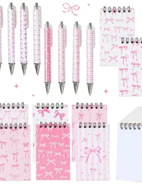 Set/4 Sets/8 Sets Juego de Cuadernos con Lazo Blanco y Rosa, Juego de Cuaderno de Bolsillo con Lazo Lindo y Bolígrafo, Incluye Bolígrafo de Bola y M - Shein - FashionsVida