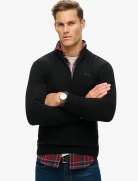 Superdry Herren Essential Strickpullover mit Halbreißverschluss und Stickerei Schwarz - Größe: Xxl - 69.99 - FashionsVida