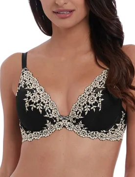 Womens Embrace Lace Plunge Underwire Bra Black Polyamide - Size 36d - Wacoal - FashionsVida