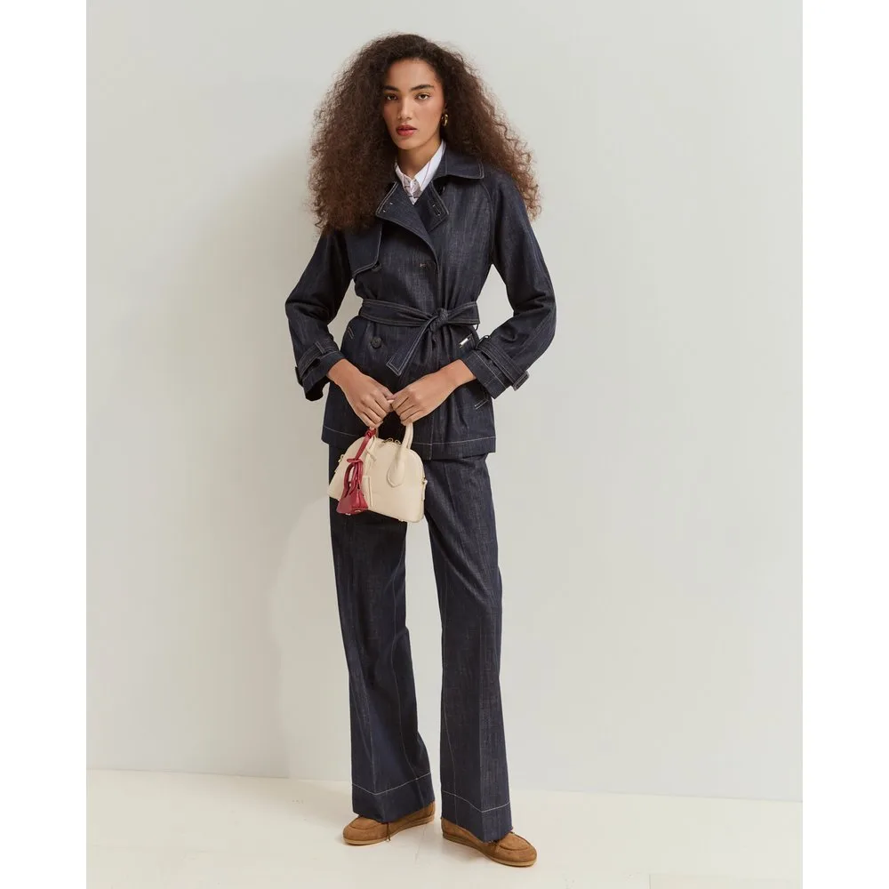 Chaqueta vaquera de mujer cruzada con cinturón - Lion of Porches - FashionsVida