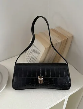 Bolso de hombro clásico multiusos con patrón de cocodrilo vintage, bolso de mano elegante con hebilla de metal para mujer, adecuado para compras, bi - Shein - FashionsVida