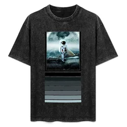 Moon Surfer Astronaut T-Shirt Novelty Print Casual Tee Shirt