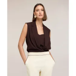 Top de mujer body con cuello the tailoring lab abertura frontal con cuello de solapa y detalle de costuras