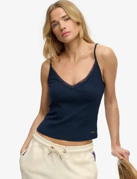 Superdry Damen Athletic Essentials V-ausschnitt Pointelle Cami Top Navy - Größe: 38 - 24.99 - FashionsVida