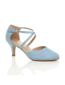 Women's Mid Heel Crossed Straps Court Shoes in Baby Blue Size: 3 - Baby Blue - Size: 3 - Ajvani - FashionsVida