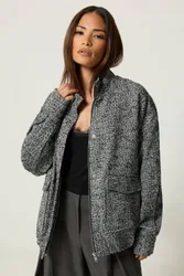 Women's Petite Herringbone Funnel Neck Jacket in Dark Grey Size: 14 - Dark Grey - Size: 14