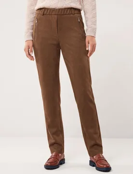 Suede Hose aus elastischem Material, Regular Fit#normale Größen#Kurzgrößen, Farbe Braun, 50, moderner Wildleder-Look waschbar Damen - Walbusch - FashionsVida