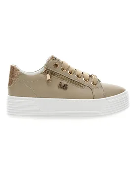 Sneakers Beige con Dettagli Color Oro Glitterati e Cerniera 51031 39 - Mariella Burani - FashionsVida