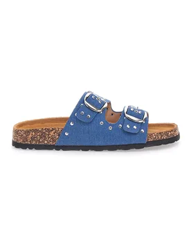 Ciabatte blu in denim con borchie e doppia fibbia SR001 36 - PITTARELLO SUN - FashionsVida
