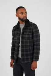 Checked Mens Jacket with Sherpa Collar - - Size: S
