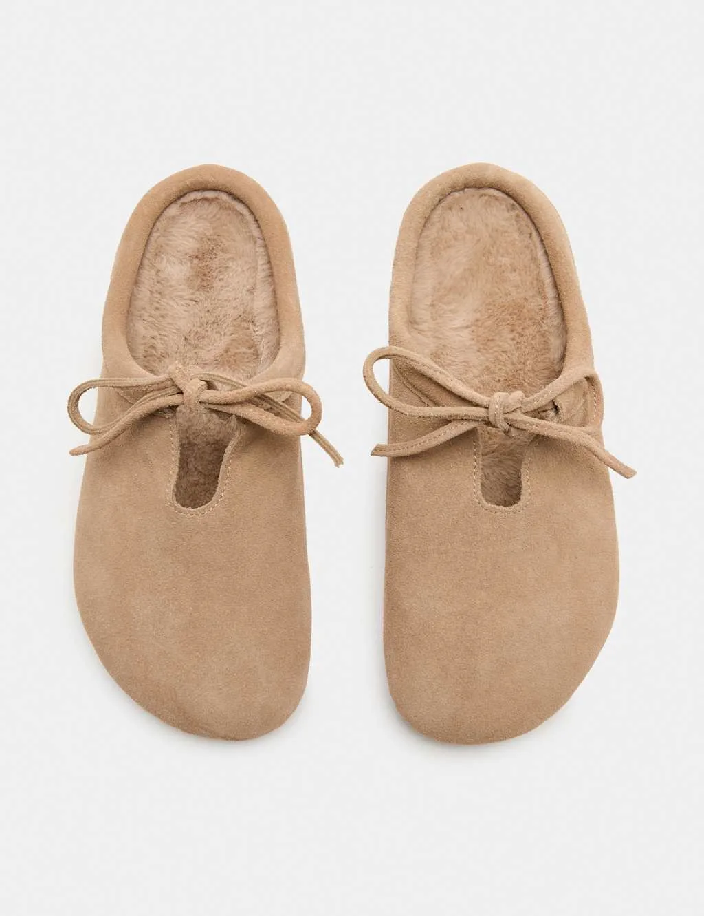 Suede Bow Tie Mule Clog Slippers Sand female - M&S - FashionsVida