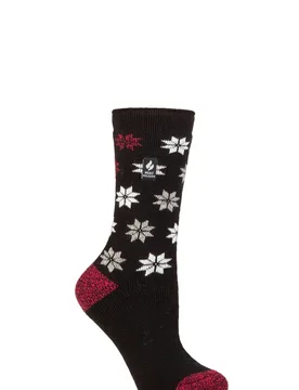 Women's 1 Pair SOCKSHOP 1.6 TOG Lite Patterned and Striped Socks St Moritz Snowflake Fairisle Black 4-8 - Black - Size: Small - Heat Holders - FashionsVida