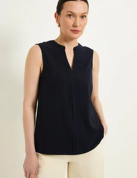 Women's Pleat Detail Sleeveless Cami Top in Navy Size: 12 - Navy - Size: 12 - Wallis - FashionsVida