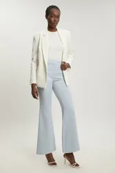 Womens Petite Compact Stretch Pocket Straight Leg Trousers - Blue - Size 4 Uk