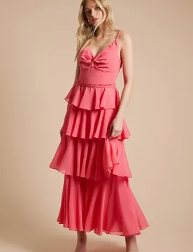 Women's Tiered Chiffon Plait Strap Maxi Dress in Orange Size: 10 - Orange - Size: 10 - OASIS - FashionsVida