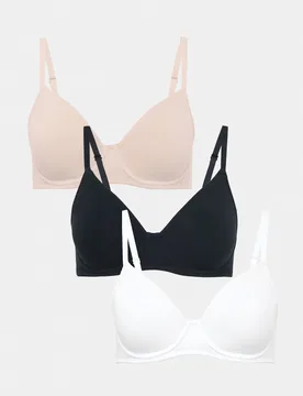Pack Cotton Rich Wired Full Cup Bras A-E Black Mix female - M&S - FashionsVida