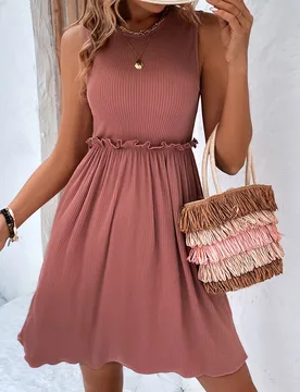 Vestido línea A unicolor ribete fruncido sin manga L - Shein - FashionsVida