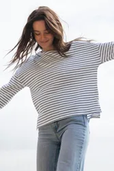 Striped Boat Neck Top - - Size: 8