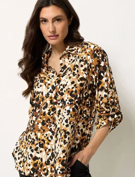 Women's Animal Print Shirt in Brown Size: 12 - Brown - Size: 12 - M&Co - FashionsVida