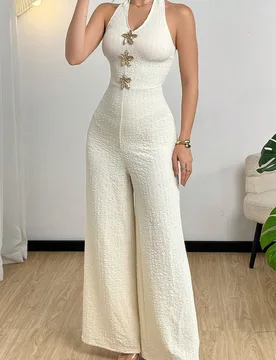 Conjunto de mujer con camiseta de tirantes finos sin mangas con hebilla metálica y mono de pierna ancha XL - Shein - FashionsVida