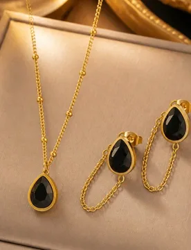 VceTd Juego de 3 piezas de joyería de mujer de acero inoxidable con forma de gota de agua, estilo elegante y de moda, adecuado para uso diario, vacac - Shein - FashionsVida