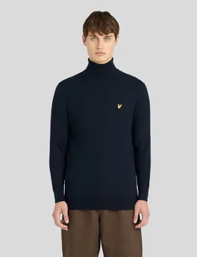 Men's Cotton Merino Turtleneck Jumper in Dark Navy - Lyle & Scott - FashionsVida