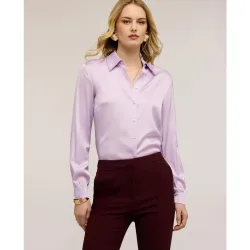Camisa de mujer de satén de viscosa ajuste regular con cierre frontal de botones