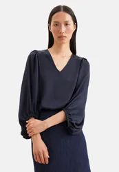 Satiniertes Blusenshirt mit V- Ausschnitt Blau 34