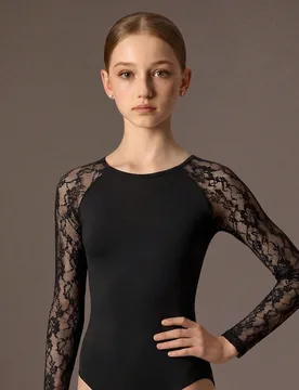Conjuntos de vuelta al colegio para niñas preadolescentes, otoño e invierno, leotardo de gimnasia de manga larga con encaje, body profesional de bal - Shein - FashionsVida