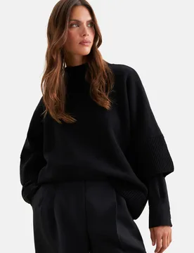Boxy Rollkragenpullover aus Wolle und Kaschmir Schwarz L - Seidensticker - FashionsVida