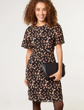 Women's Black Short Sleeve Zip Round Neck Mini Dress Size: Medium - Black - Size: M - Blue Vanilla - FashionsVida