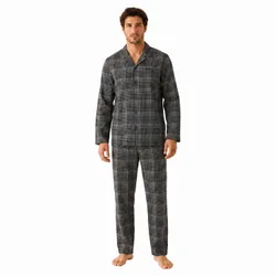 Mens Winter Long Sleeve Buttoned Pajamas 50550951 - Black - Size Large