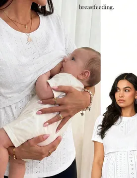 Ropa De Maternidad Y Lactancia Camiseta Simple De Cuello Redondo Para Uso En Casa XXL - Shein - FashionsVida