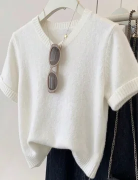 Top de punto acanalado de unicolor, de moda para uso casual en primavera/verano en color blanco L - Shein - FashionsVida