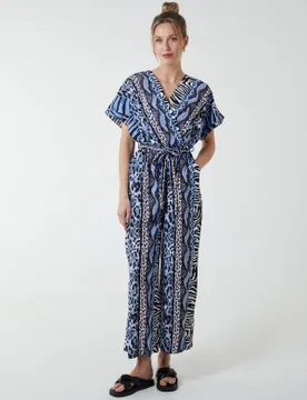 Multi Stripe Animal Jumpsuit - S / BLUE - female - Blue Vanilla - FashionsVida