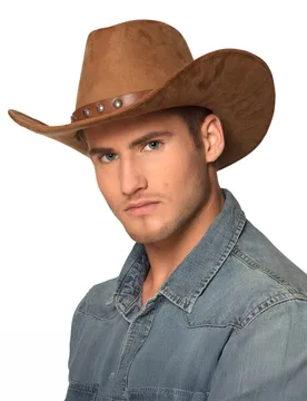 Cowboyhut Wildlederoptik Braun für Erwachsene - BOLAND BV - FashionsVida