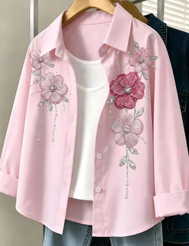 Camisa casual de manga larga con cuello y estampado floral para niñas, vuelta al colegio, linda, vacaciones, otoño 4Y - Shein - FashionsVida