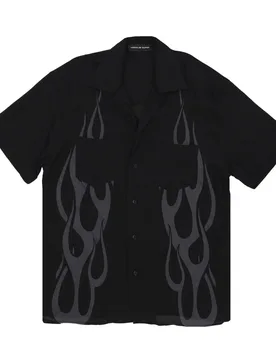 Camicia Manica Corta Uomo Flames Shirt Black/grey - VISION OF SUPER - FashionsVida