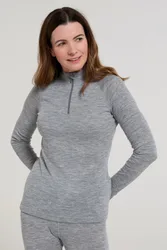 Merino Womens Zip-Neck Thermal Top II - Grey - Grey - Size: 20