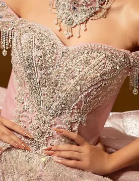 Shiny Pink Quinceanera Dress Crystal Glitter Decal off-shoulder Long tail Big Bow Vestidos De 15 Quinceanera ﻿Customize - Aliexpress - FashionsVida
