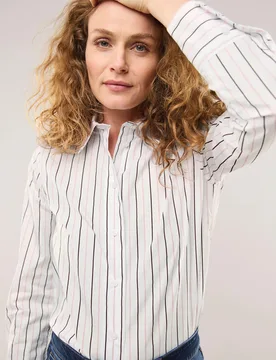 Hemdbluse aus Baumwolle gestreift, #noch offen: Größenlauf, Farbe Rosa, 46, reine Baumwolle mechanischer Stretch Damen - Walbusch - FashionsVida
