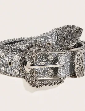 Pieza Cinturón de mujer estilo vaquero occidental con hebilla de cristal de Rhinestone, apto para uso diario, fiesta, reunión, Halloween, Día de Sa - Shein - FashionsVida