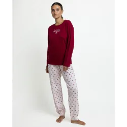 Pijama largo de mujer de punto interlock de algodón