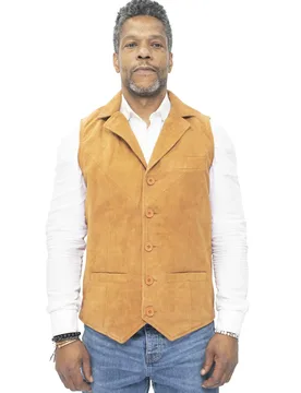 Mens Classic Smooth Goat Suede Waistcoat-Exeter - Tan - Size 3xl - Infinity Leather - FashionsVida
