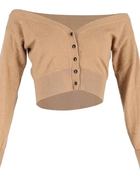 Women's Preloved Sheer Yoke Cropped Cardigan Sweater in Brown Wool in Light Brown Size: 2 - Light Brown - Size: 2 - Alexander Wang - FashionsVida