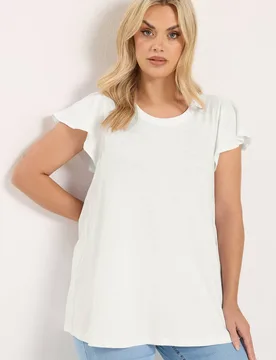 Women's Frill Sleeve T-Shirt in White Size: 22-24 - White - Size: 22-24 - Yours - FashionsVida